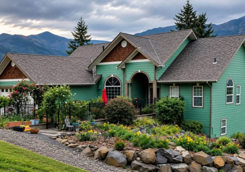 Full Bloom painters finishing a Hood River home exterior